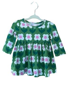 Hanna Andersson green and pink floral cotton blend long sleeve dress size 3-6 mo